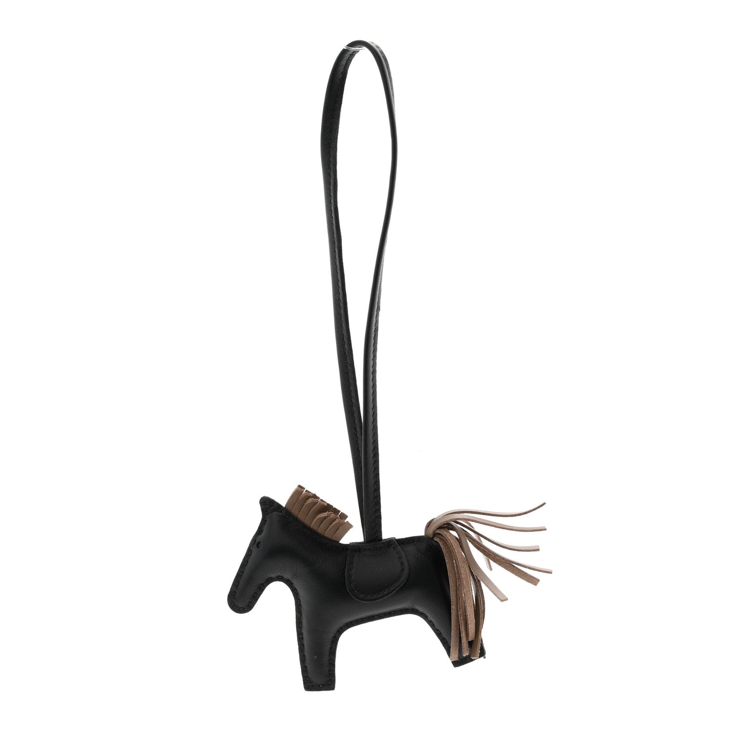 Milo Lambskin Grigri Rodeo Horse Bag Charm PM Black Etoupe