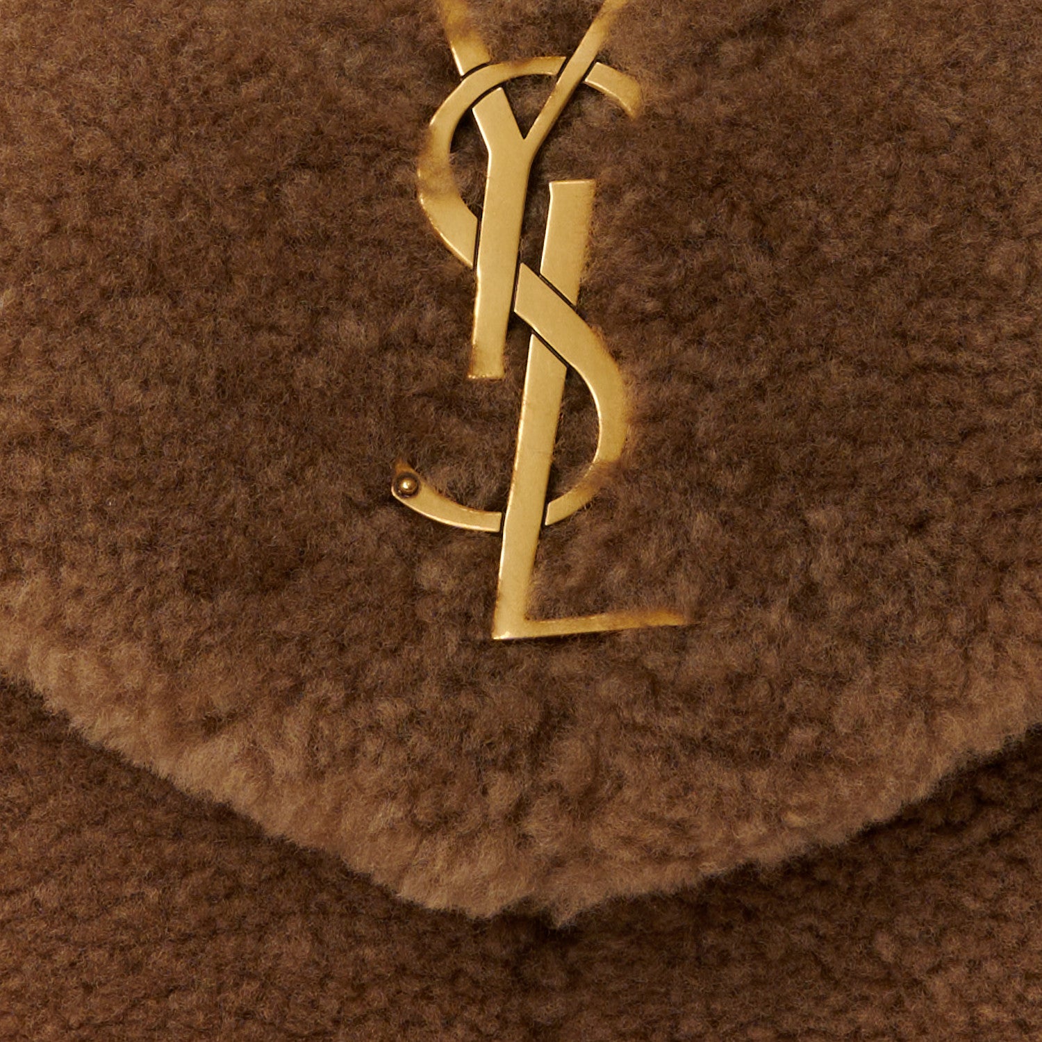 Saint Laurent Shearling Quilted Medium Loulou Puffer Monogram Chain Satchel Natural Brown 9 of 11