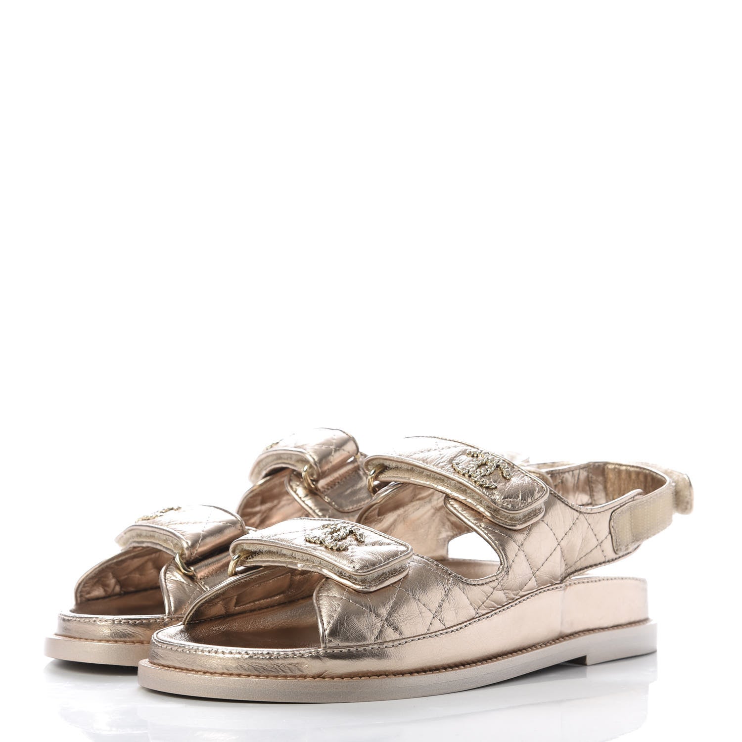 Chanel Iridescent Lambskin Velcro Dad Sandals 37 Light Bronze 3 of 10