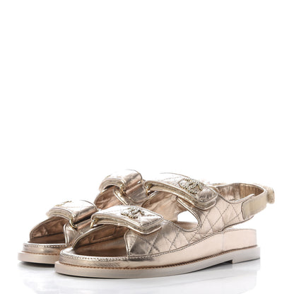 Chanel Iridescent Lambskin Velcro Dad Sandals 37 Light Bronze 3 of 10