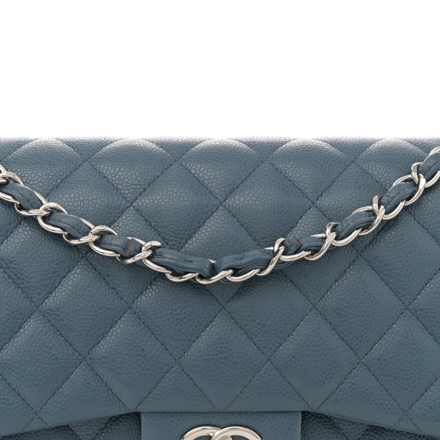 Caviar Quilted Jumbo Double Flap Blue