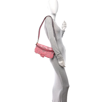 Fendi Mesh Patent Floral Embroidered Monochrome Baguette Pink 2 of 10