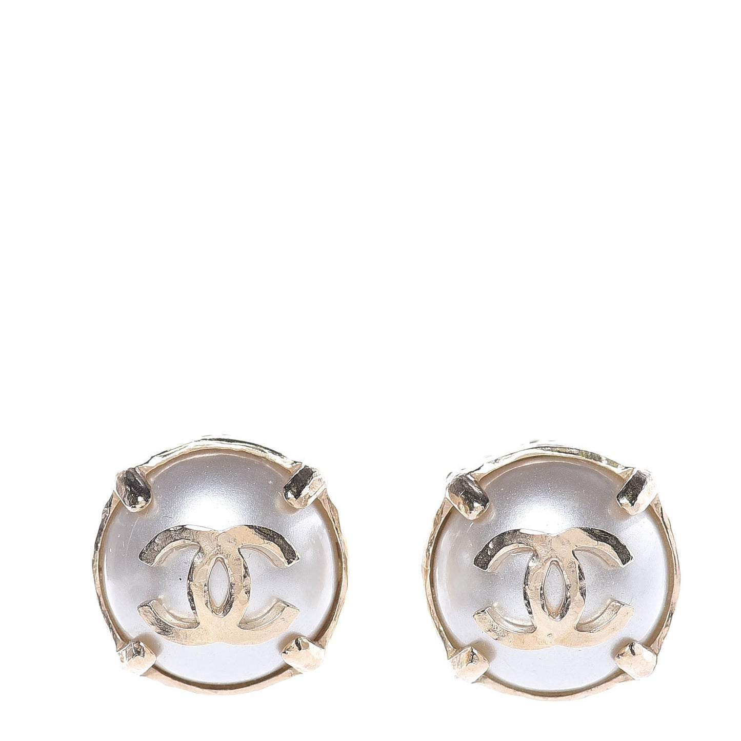 Pearl CC Large Clip On Earrings Light Gold