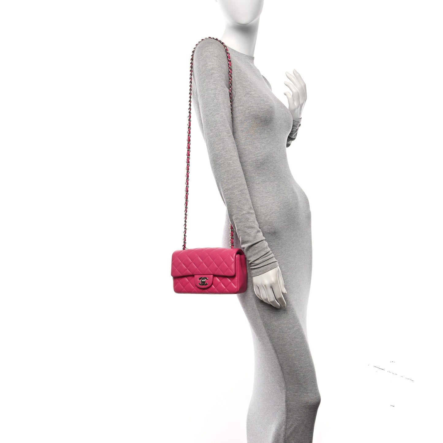 Lambskin Quilted Mini Rectangular Flap Dark Pink