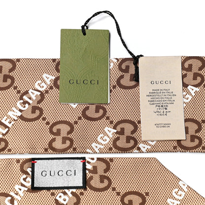 Gucci X BALENCIAGA Silk Twill Maxi GG Monogram GG B Neck Bow Scarf Beige White 3 of 3