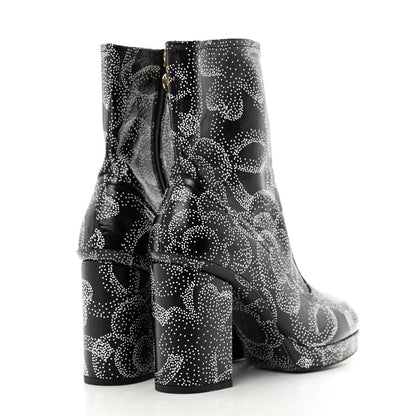 Chanel Calfskin Camellia Printed Ankle Boots 39 Black White 5 of 9