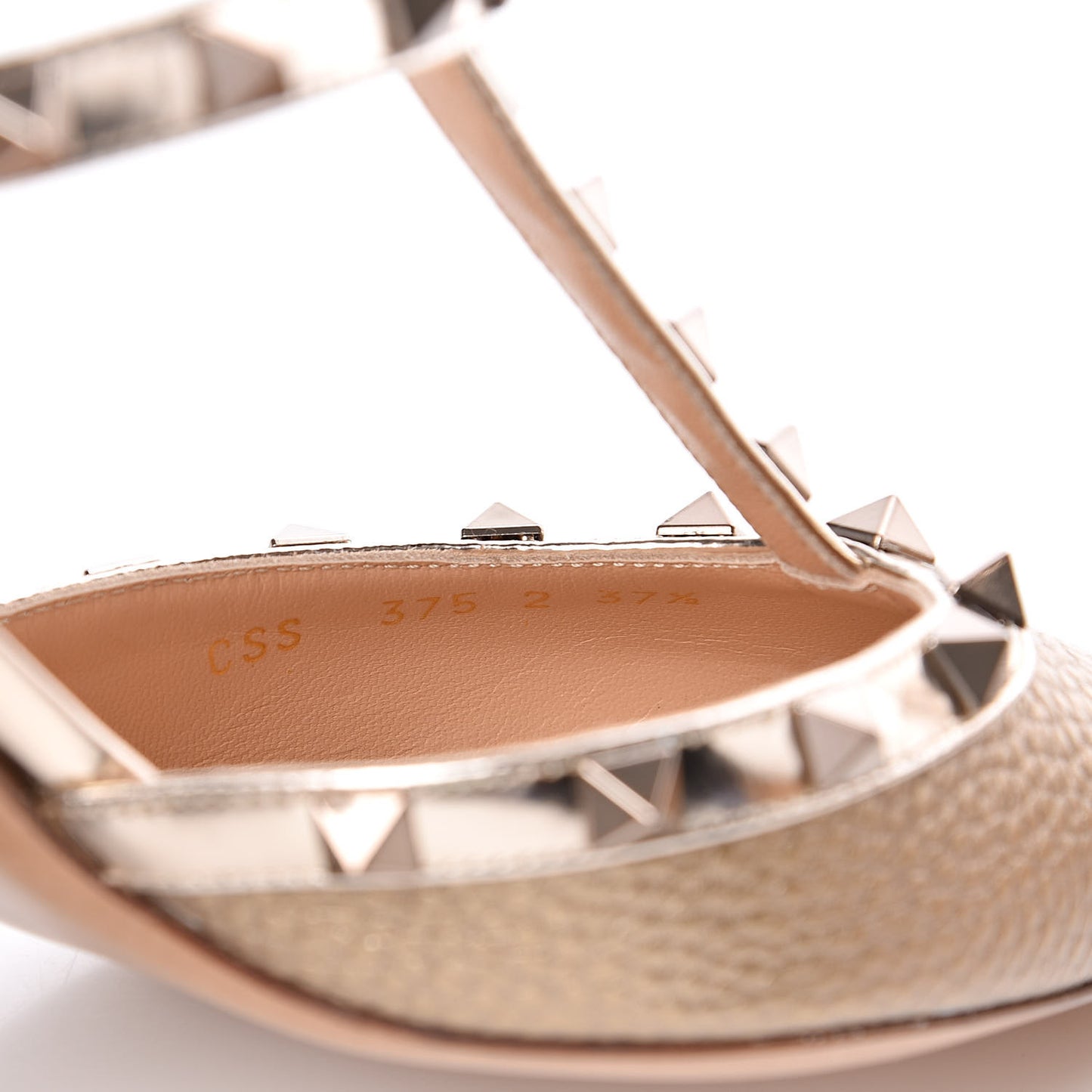 Metallic Pebbled Calfskin Patent Rockstud Ankle Strap 65mm Pumps 37.5 Skin