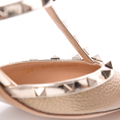 Valentino Garavani Metallic Pebbled Calfskin Patent Rockstud Ankle Strap 65mm Pumps 37.5 Skin 8 of 10