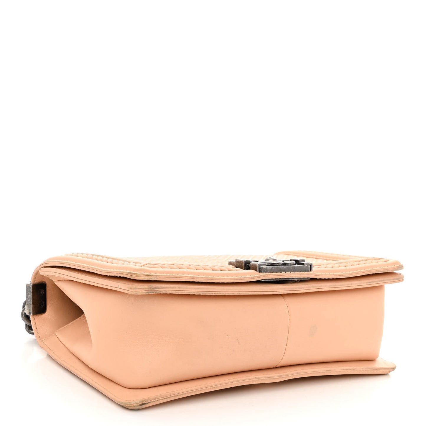 Calfskin Chevron Quilted Medium Braided Boy Flap Beige