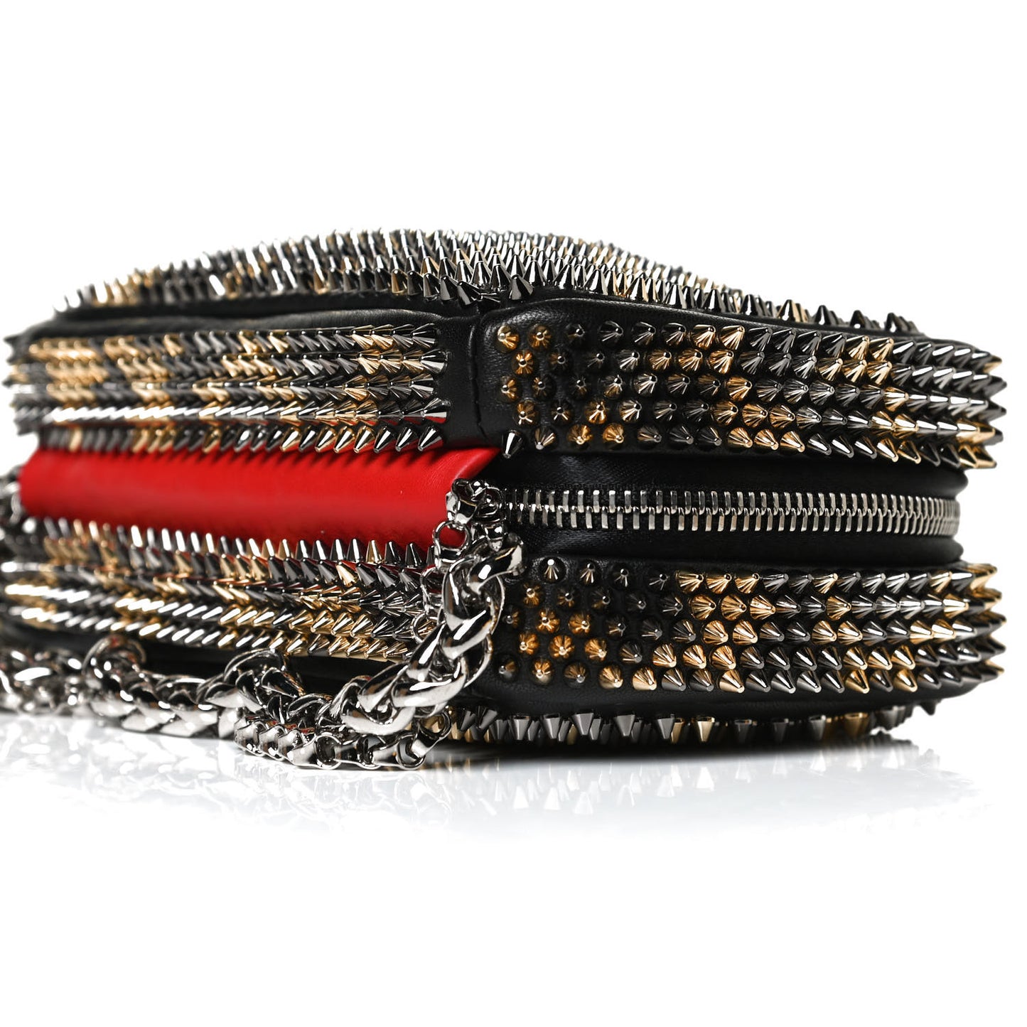 Nappa Mini Spikes Leopard Piloutin Wristlet Clutch Black