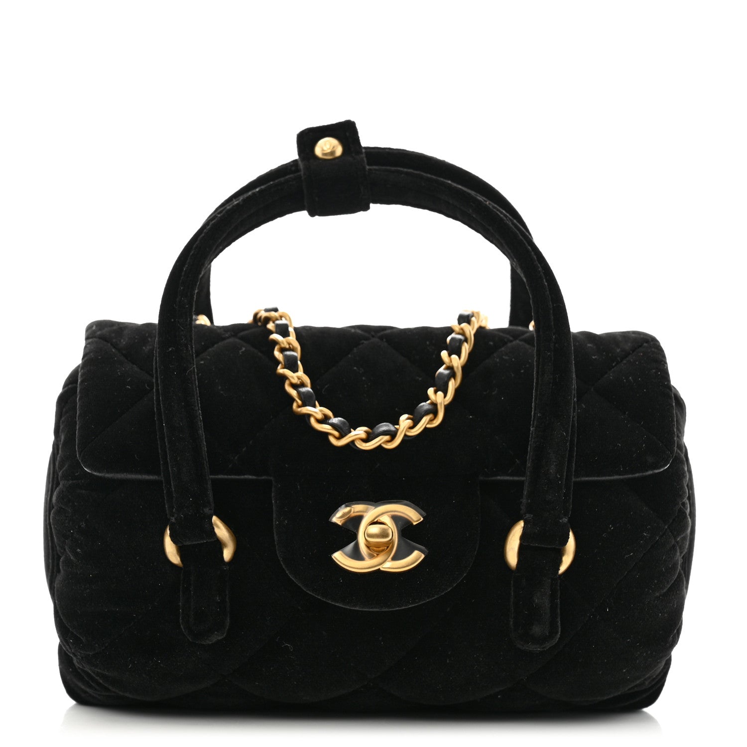 Chanel Velvet Quilted Mini Top Handle Flap Black 1 of 11