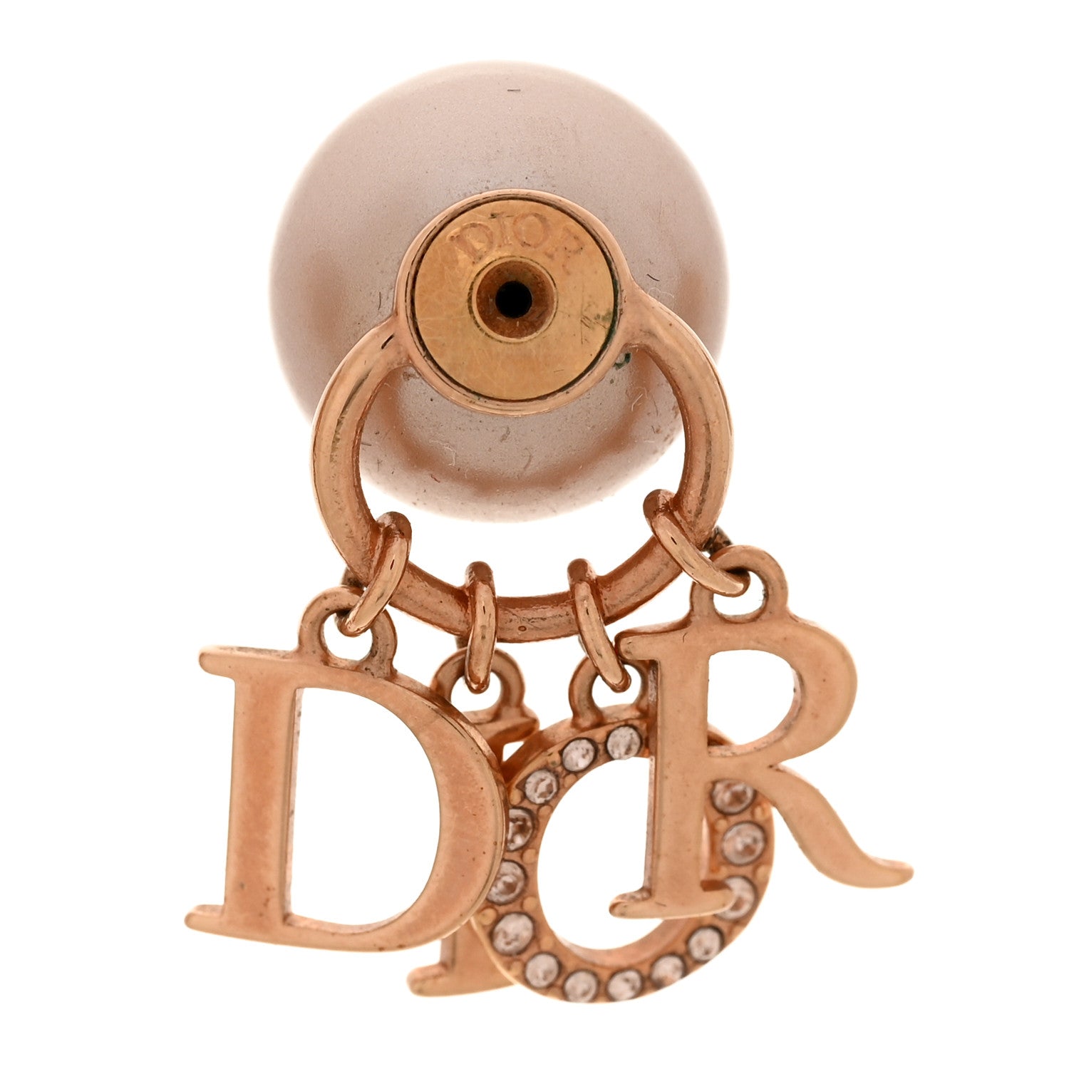 Christian Dior Pearl Crystal Tribal Logo Charms Earrings Rose Gold 4 of 4
