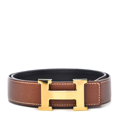Hermes Box Courchevel 32mm Constance H Belt 72 Black Cognac 1 of 9