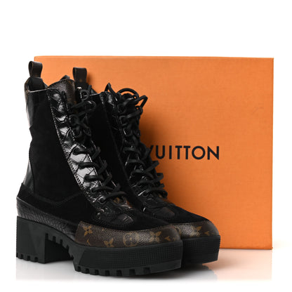 Louis Vuitton Suede Calfskin Monogram Laureate Platform Desert Boots 40 Black 11 of 11