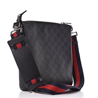 Gucci GG Supreme Monogram Web Small Flat Messenger Bag Black Grey 3 of 13