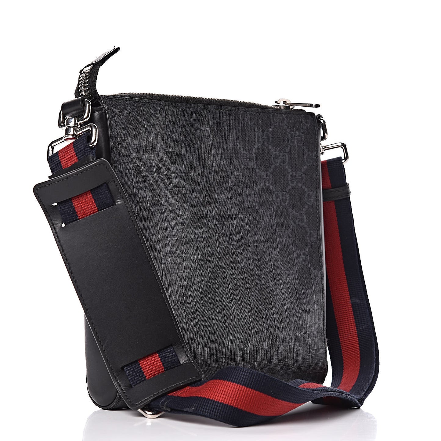 GG Supreme Monogram Web Small Flat Messenger Bag Black Grey