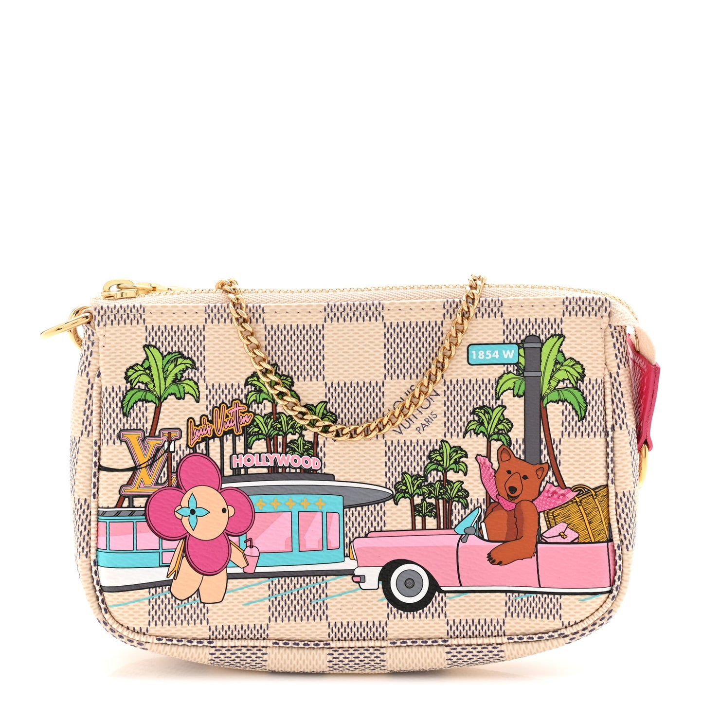Damier Azur 2021 Christmas Animation Hollywood Mini Pochette Accessories Fuchsia