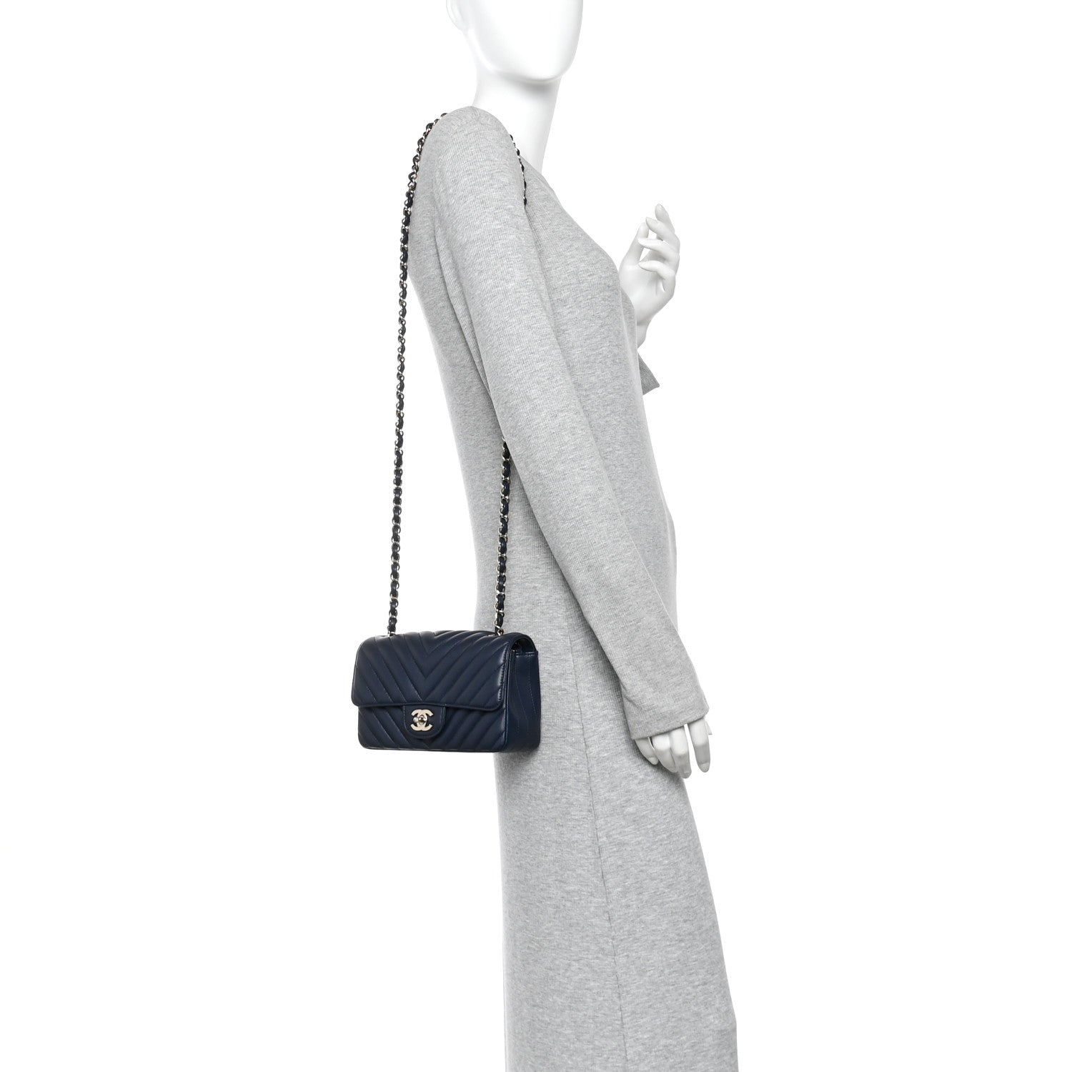 Chanel Lambskin Chevron Quilted Mini Rectangular Flap Navy 2 of 11