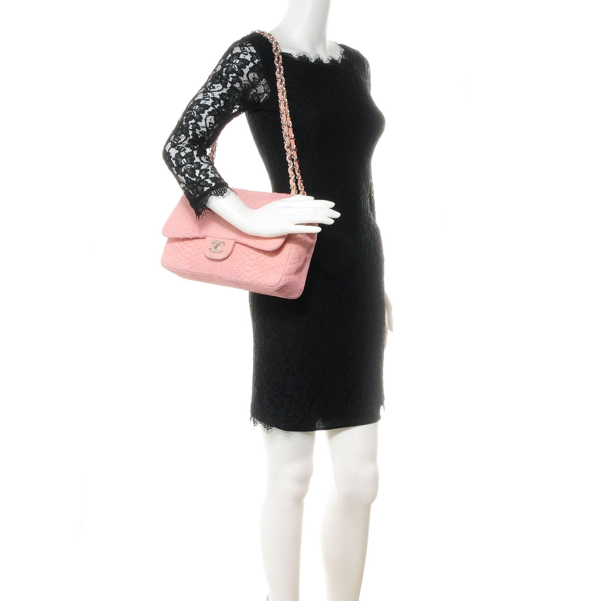 Chanel Matte Python Jumbo Double Flap Pink 2 of 8