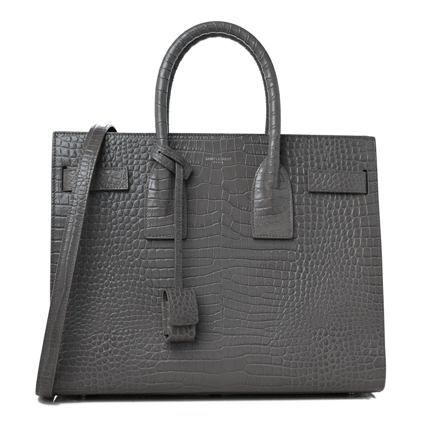 Crocodile Embossed Small Sac De Jour Asphalt