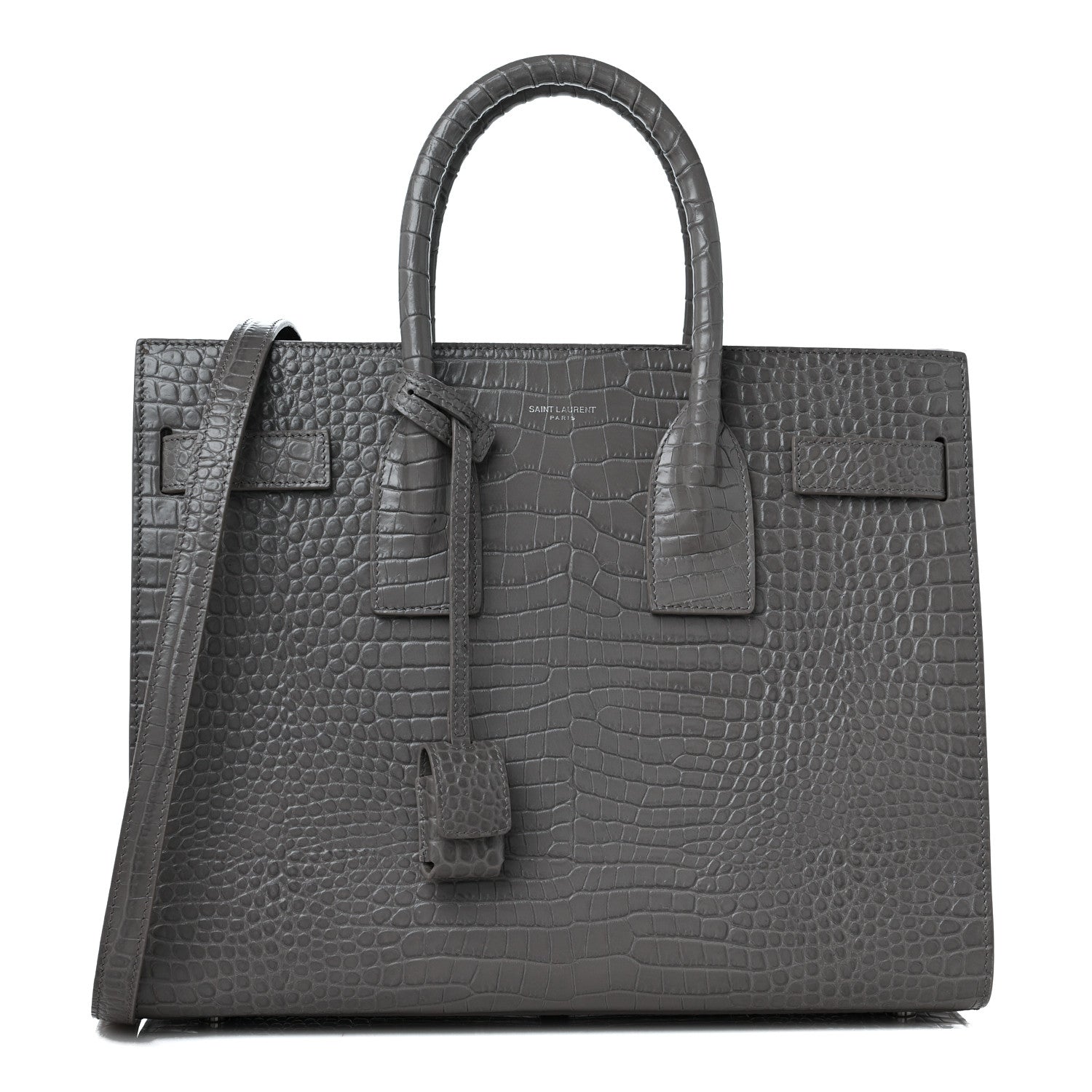 Saint Laurent Crocodile Embossed Small Sac De Jour Asphalt 3 of 13
