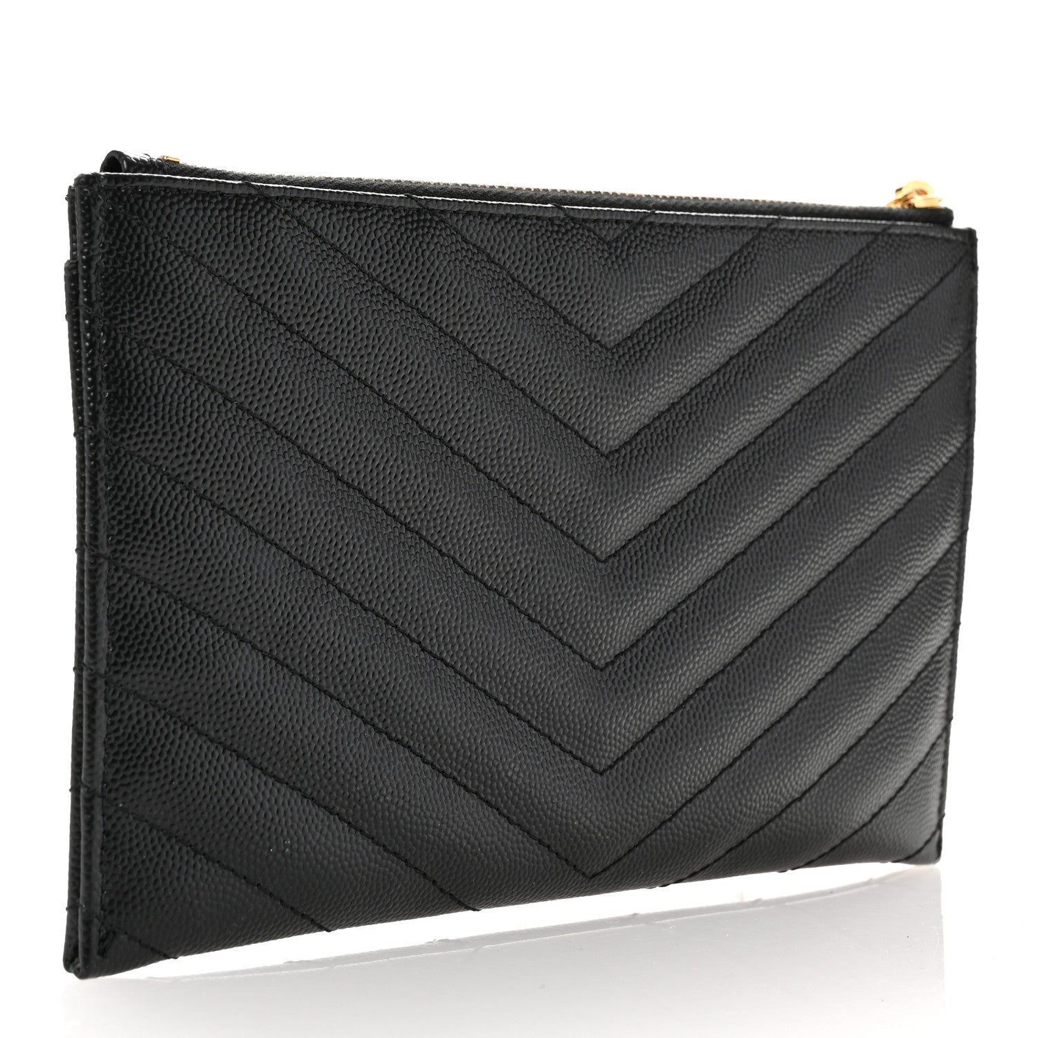 Saint Laurent Grain De Poudre Chevron Monogram Bill Pouch Black 3 of 7