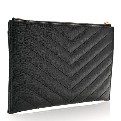 Saint Laurent Grain De Poudre Chevron Monogram Bill Pouch Black 3 of 7