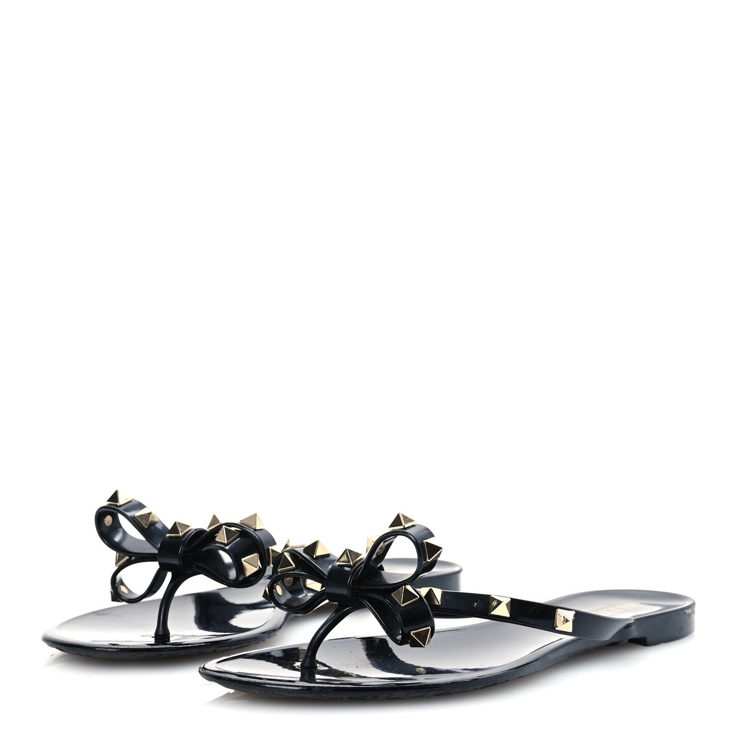 PVC Jelly Rockstud Bow Thong Sandals 38 Black