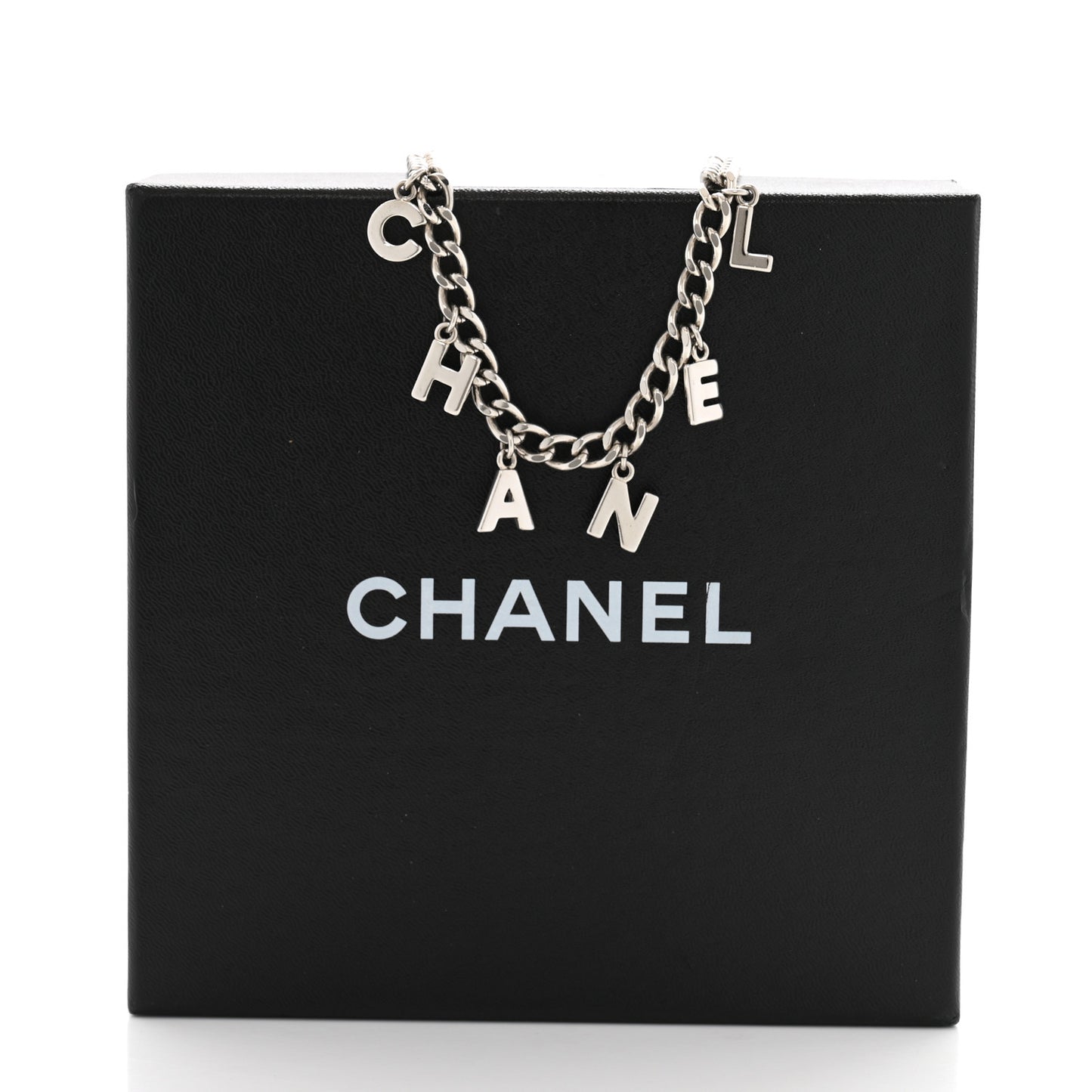 Metal CC Chain Logo Belt Silver