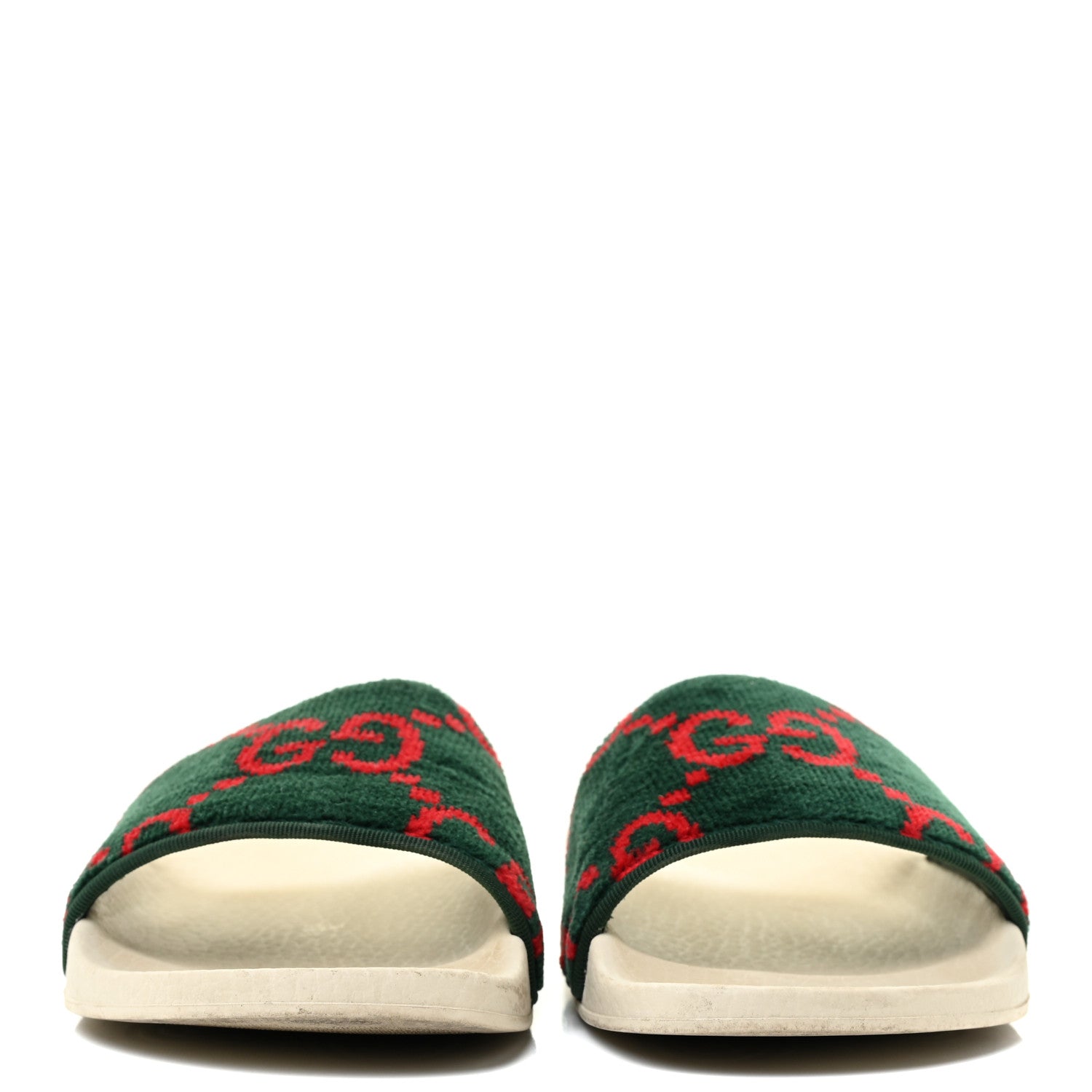 Gucci Velvet GG Monogram Slide Sandals 36 Green Red 2 of 17
