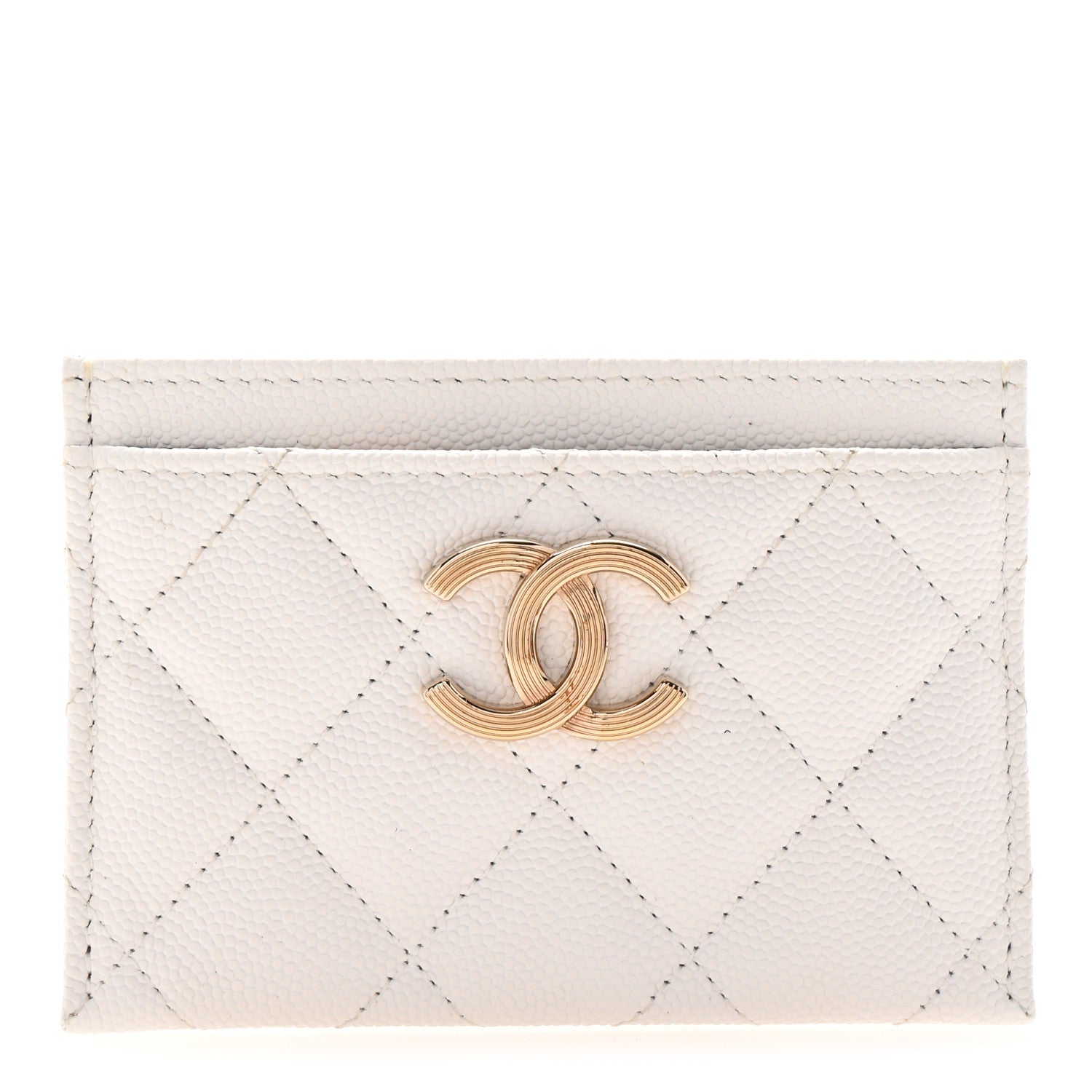 Chanel Caviar Metal Quilted Striated CC Card Holder White 1 of 8