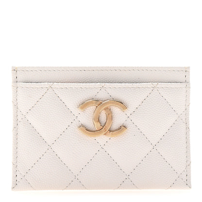 Chanel Caviar Metal Quilted Striated CC Card Holder White 1 of 8