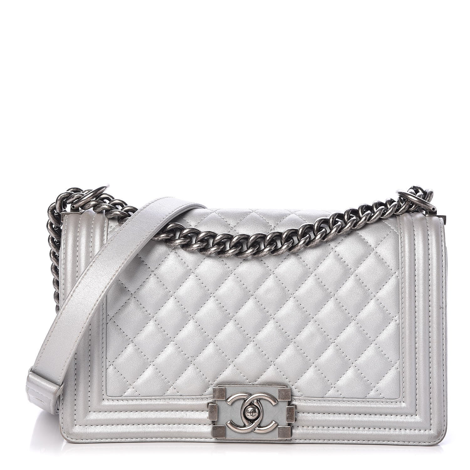 Chanel Metallic Lambskin Quilted Medium Boy Flap Silver 1 of 10
