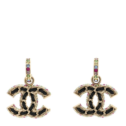 Chanel Lambskin Crystal CC Drop Earrings Gold Black Multicolor 1 of 5