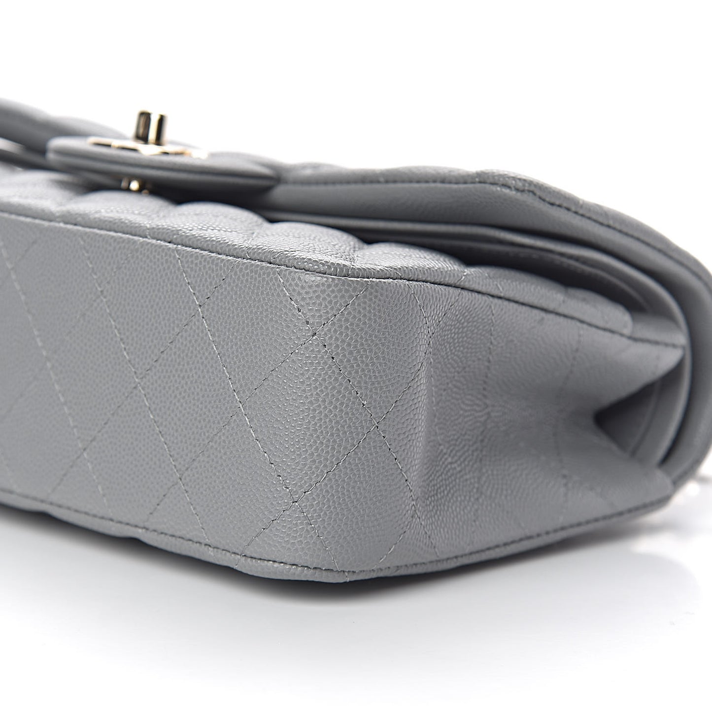 Caviar Quilted Small Double Flap Grey