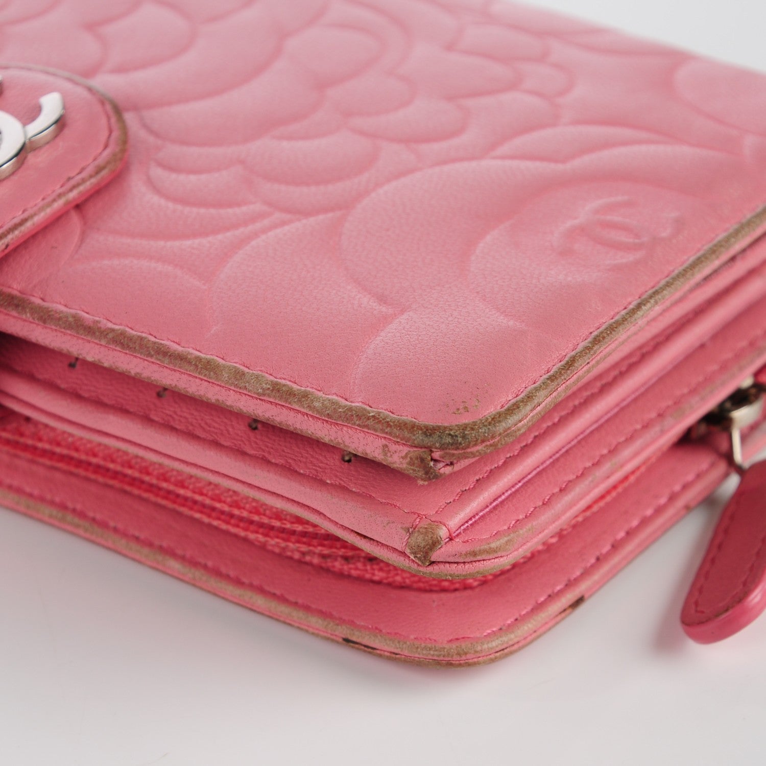 Chanel Lambskin Camellia Embossed Zipped Pocket Wallet Pink 6 of 17