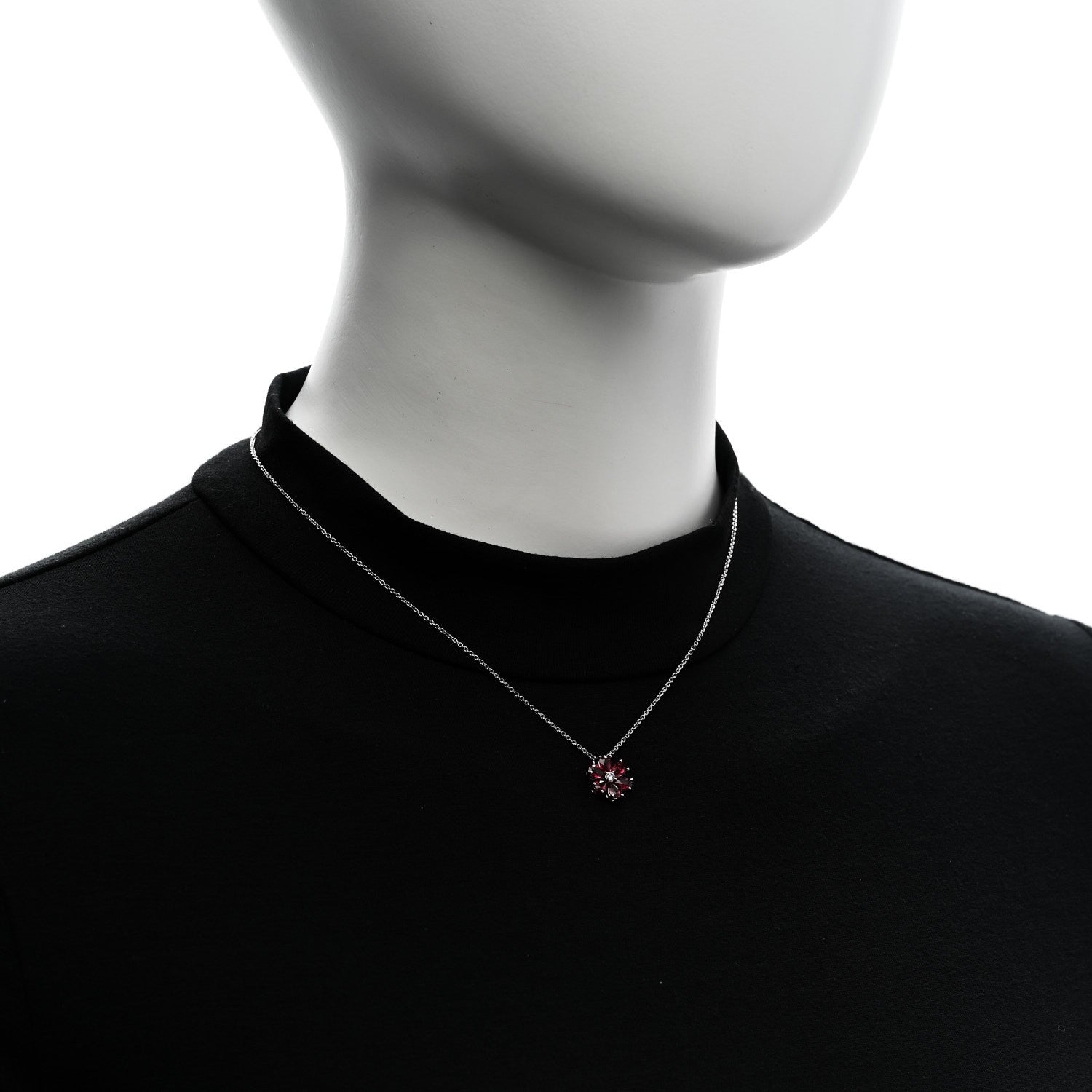 Harry Winston Platinum Diamond Ruby Forget Me Not Pendant Necklace 2 of 5