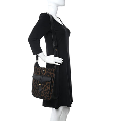 Tom Ford Calfskin Calf Hair Leopard Print Medium T Twist Tote Dark Whisky Black 2 of 10