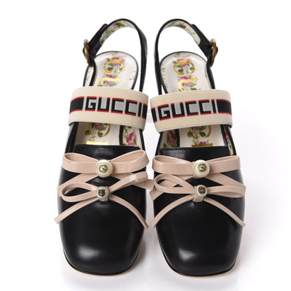 Gucci Malaga Kid Bow Ace Stripe Mid Heel Slingback Pumps 36.5 Black 5 of 11