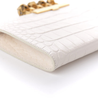 Alexander McQueen Calfskin Crocodile Embossed Knuckle Flat Clutch Off White Gold 6 of 10