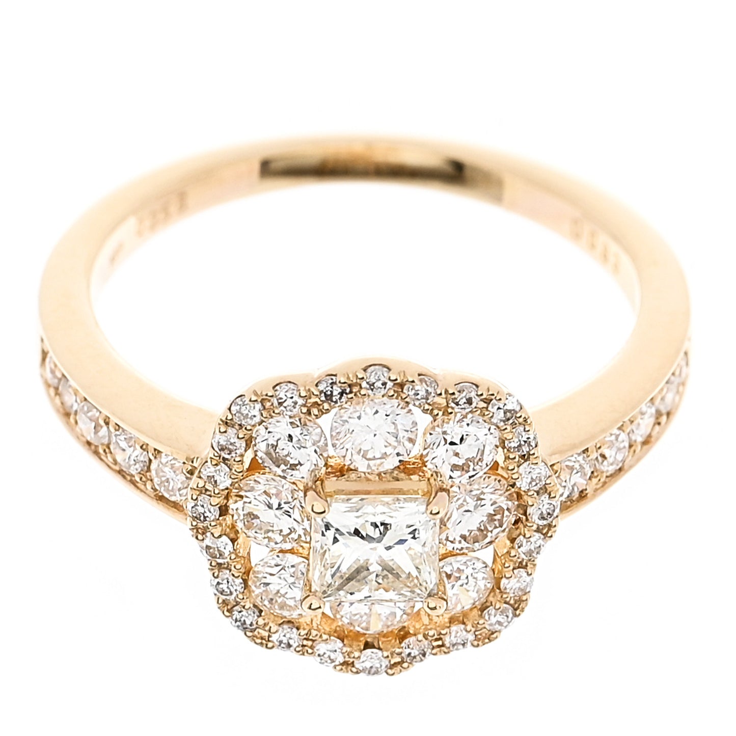 18K Yellow Gold Diamond 1.18ctw Flower Pave Halo Ring 53 6.5