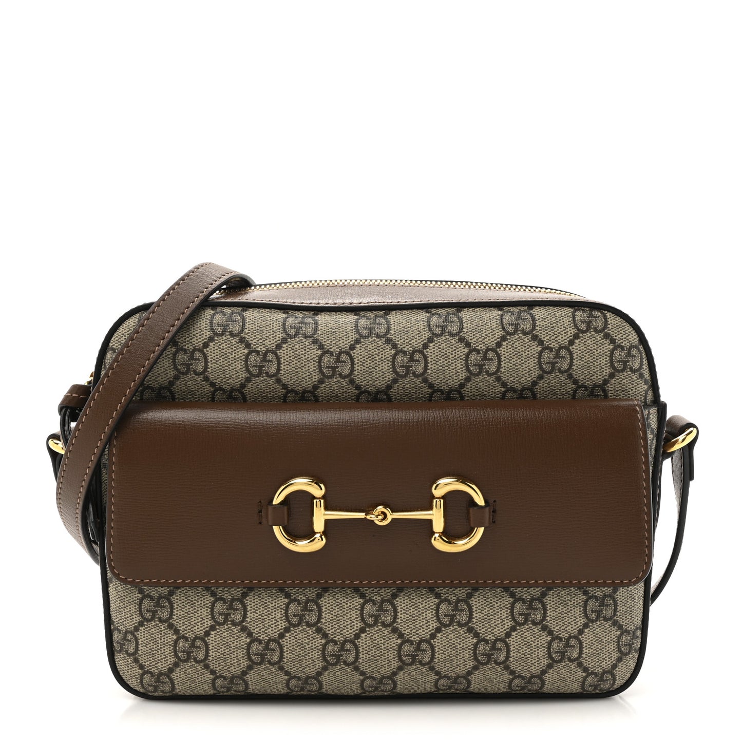 GG Supreme Monogram Small Horsebit 1955 Shoulder Bag Beige Brown Sugar