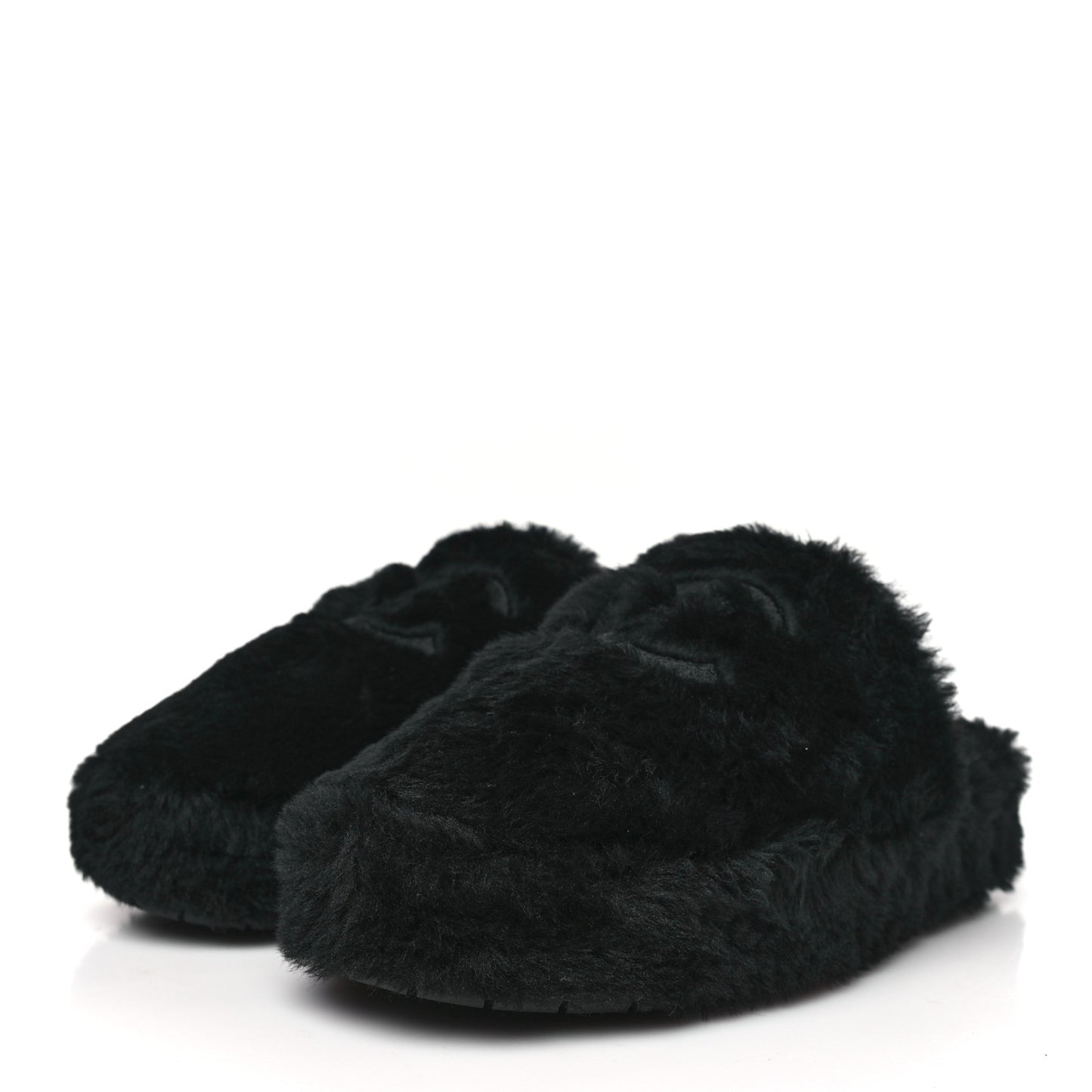 Shearling CC Flat Mules 37 Black