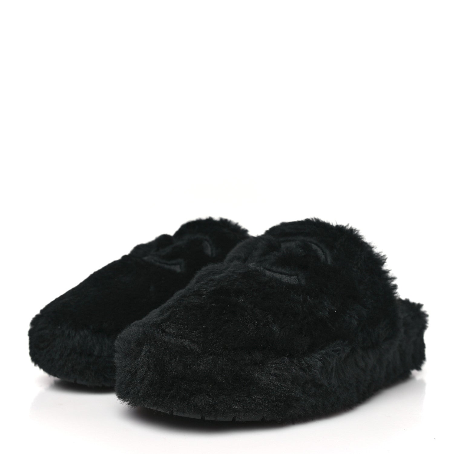 Chanel Shearling CC Flat Mules 37 Black 3 of 18