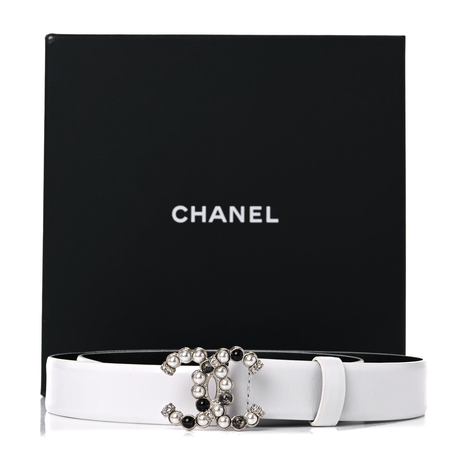 Chanel Calfskin Pearl Crystal CC Belt 75 30 White 7 of 7