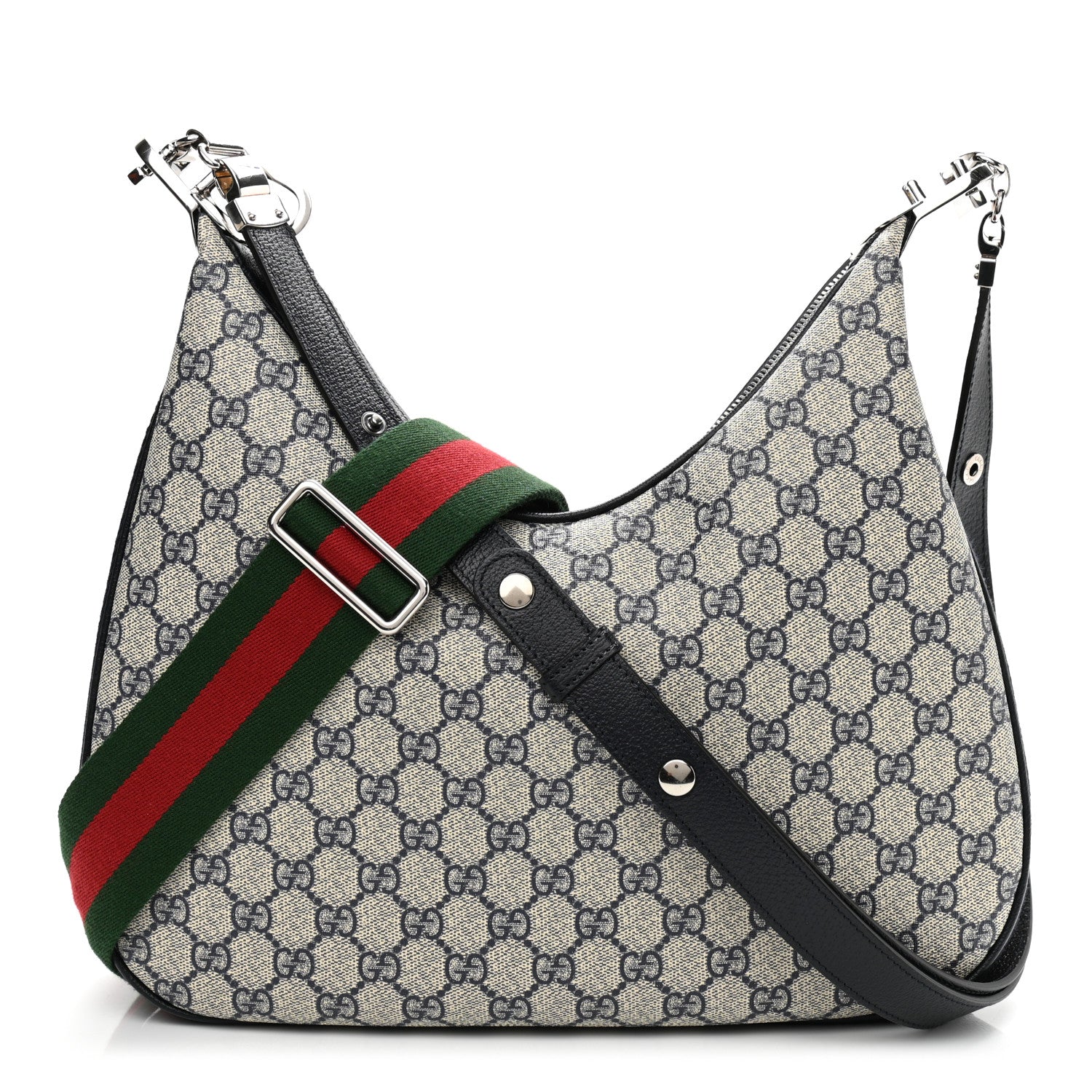 Gucci GG Supreme Monogram Textured Calfskin Web Large Attache Shoulder Bag Beige Blue 1 of 12
