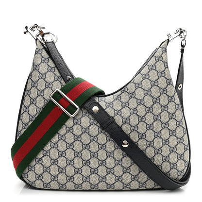 Gucci GG Supreme Monogram Textured Calfskin Web Large Attache Shoulder Bag Beige Blue 1 of 12