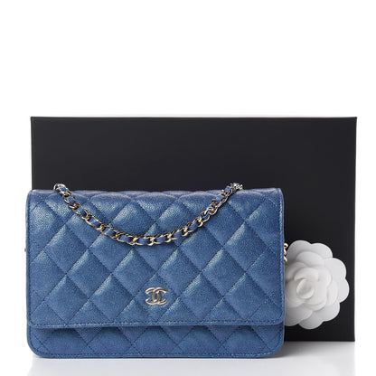 Chanel Iridescent Caviar Quilted Wallet On Chain WOC Dark Blue 11 of 11