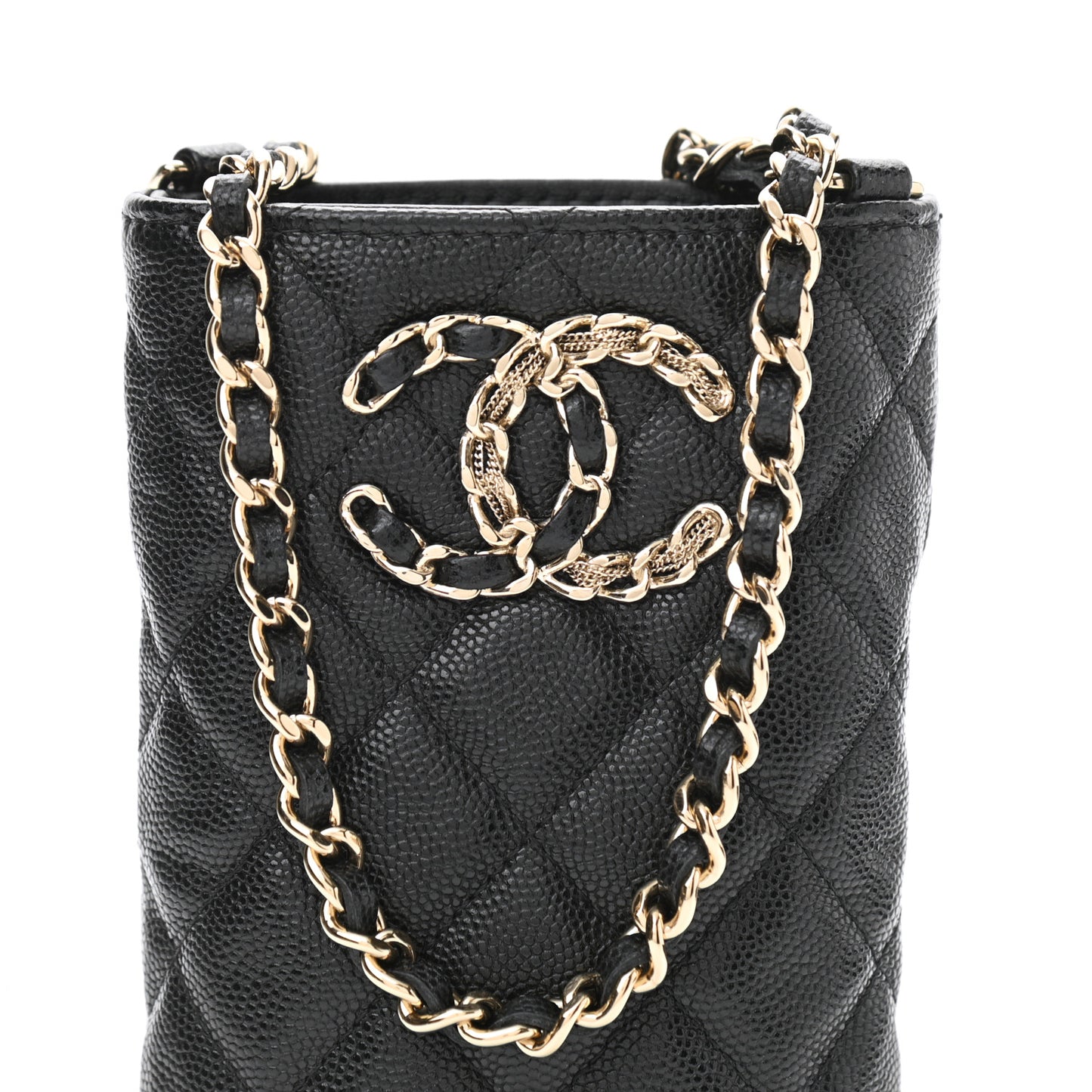 Caviar Quilted French New Wave Phone Holder With Chain Black