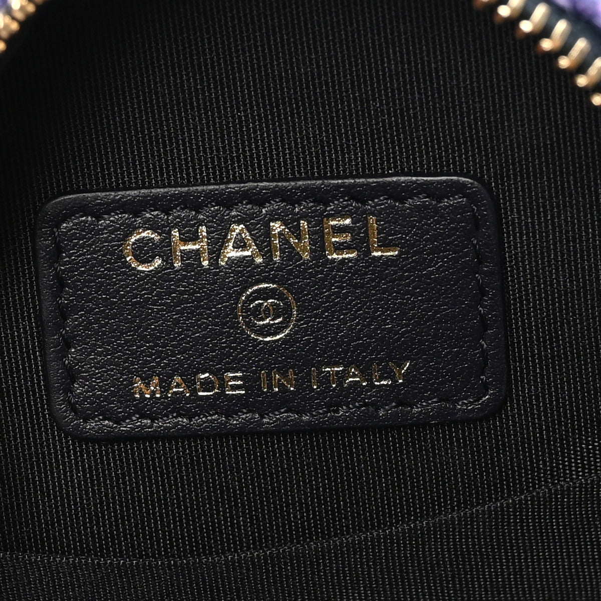 Chanel Wool Tweed Chanel 19 Round Clutch With Chain Purple Black Blue 5 of 9